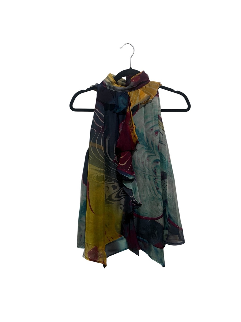 Tracy Porter Multicolor Silk-Blend Ruffled Halter Top